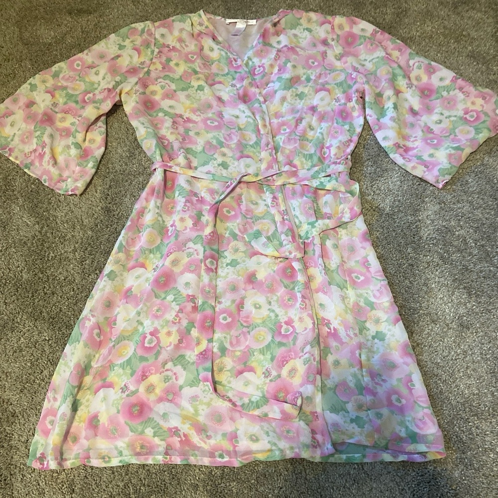 Oscar de la Renta pink label floral wrap dress robe kimono XS
